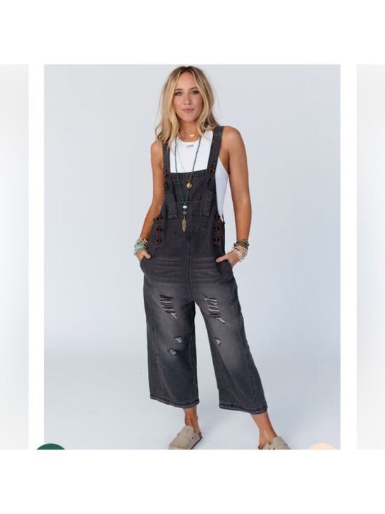 easel Denim - EASEL High Hopes Oversized Baggy Gray Black Overalls